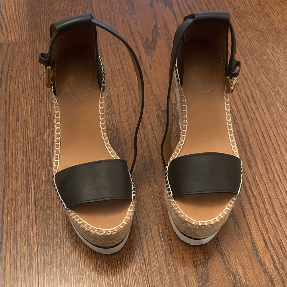 See By Chloe Black and Tan Espadrille Wedges
